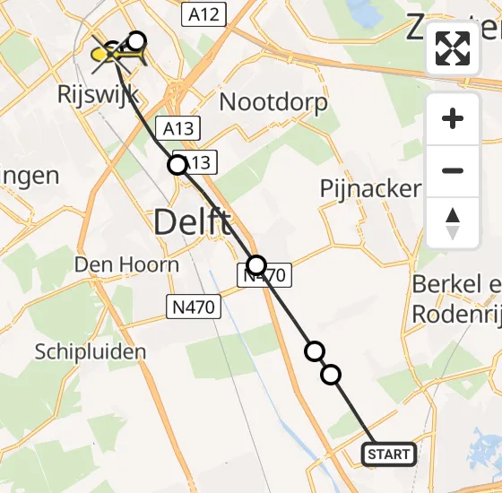 Vlucht Traumahelikopter PH-HVB van Rotterdam The Hague Airport naar Rijswijk op woensdag 30 oktober 2024 9:05