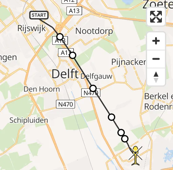 Vlucht Traumahelikopter PH-HVB van Rijswijk naar Rotterdam The Hague Airport op woensdag 30 oktober 2024 9:27