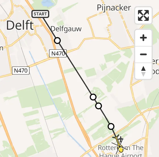 Vlucht Traumahelikopter PH-HVB van Delft naar Rotterdam The Hague Airport op woensdag 30 oktober 2024 9:44