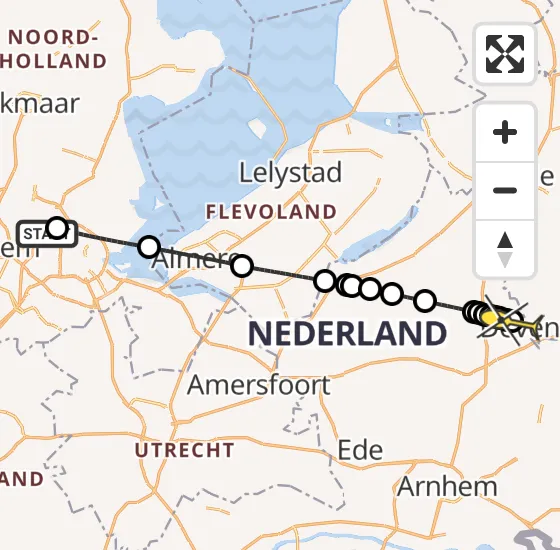 Vlucht Traumahelikopter PH-LLN van Amsterdam Heliport naar Terwolde op woensdag 30 oktober 2024 13:33