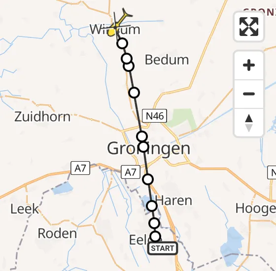 Vlucht Traumahelikopter PH-TTR van Groningen Airport Eelde naar Winsum op woensdag 30 oktober 2024 15:21