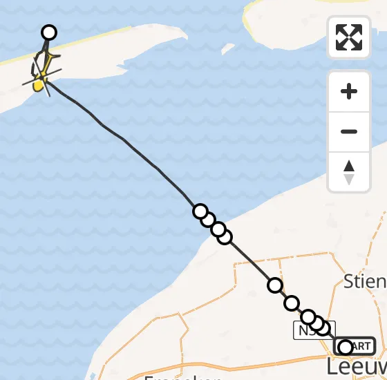 Vlucht Ambulancehelikopter PH-OOP van Vliegbasis Leeuwarden naar Oosterend op woensdag 30 oktober 2024 19:54