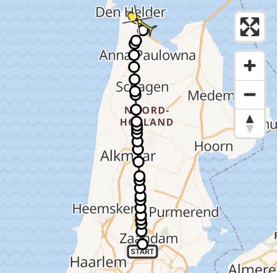 Vlucht Traumahelikopter PH-LLN van Amsterdam Heliport naar Den Helder op woensdag 30 oktober 2024 20:23