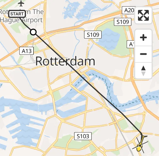 Vlucht Traumahelikopter PH-HVB van Rotterdam The Hague Airport naar Rotterdam op woensdag 30 oktober 2024 21:46