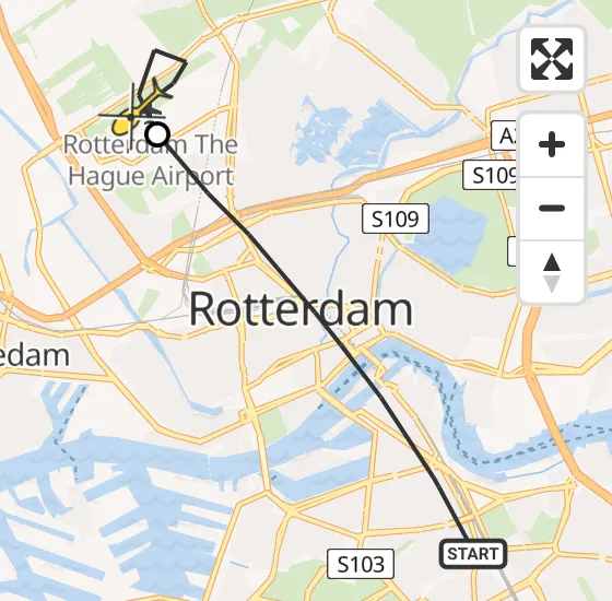 Vlucht Traumahelikopter PH-HVB van Rotterdam naar Rotterdam The Hague Airport op woensdag 30 oktober 2024 21:50