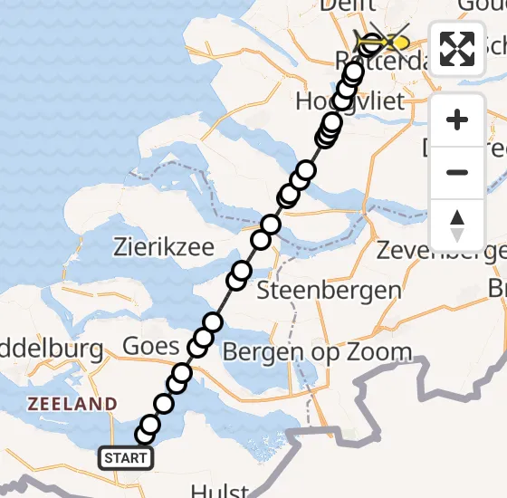 Vlucht Traumahelikopter PH-HVB van Terneuzen naar Rotterdam The Hague Airport op donderdag 31 oktober 2024 5:29