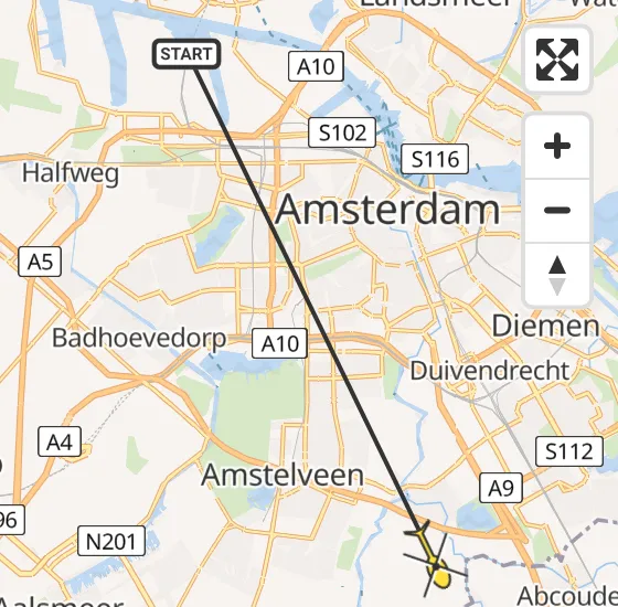 Vlucht Traumahelikopter PH-LLN van Amsterdam Heliport naar Ouderkerk aan de Amstel op donderdag 31 oktober 2024 9:46