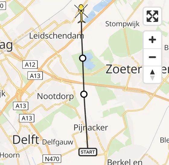 Vlucht Traumahelikopter PH-HVB van Pijnacker naar Leidschendam op donderdag 31 oktober 2024 10:20