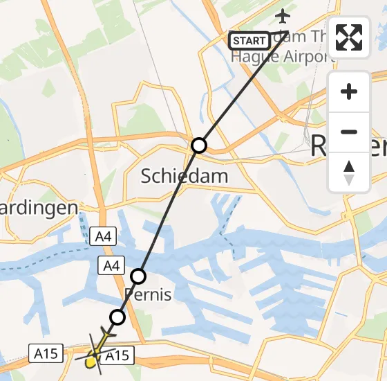 Vlucht Traumahelikopter PH-HVB van Rotterdam The Hague Airport naar Hoogvliet op donderdag 31 oktober 2024 11:26