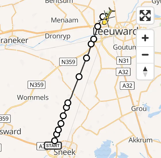 Vlucht Ambulancehelikopter PH-OOP van Ysbrechtum naar Vliegbasis Leeuwarden op donderdag 31 oktober 2024 11:38