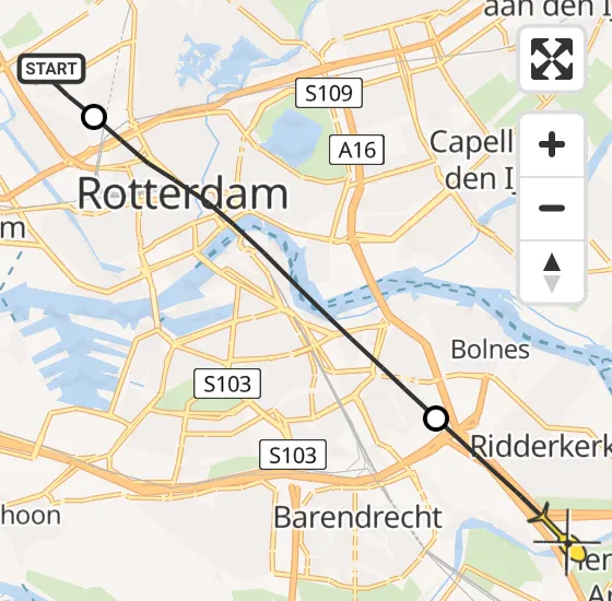 Vlucht Traumahelikopter PH-HVB van Rotterdam The Hague Airport naar Ridderkerk op donderdag 31 oktober 2024 13:59