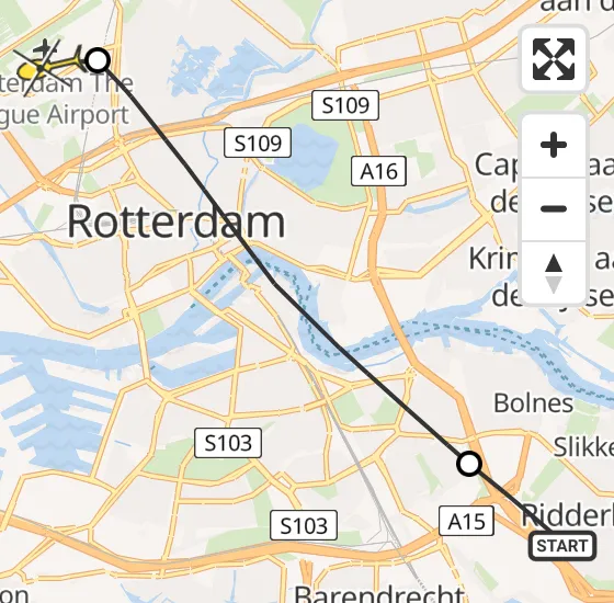 Vlucht Traumahelikopter PH-HVB van Ridderkerk naar Rotterdam The Hague Airport op donderdag 31 oktober 2024 14:21