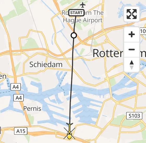 Vlucht Traumahelikopter PH-HVB van Rotterdam The Hague Airport naar Rotterdam op donderdag 31 oktober 2024 15:53