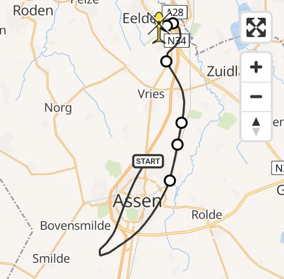 Vlucht Traumahelikopter PH-TTR van Assen naar Groningen Airport Eelde op donderdag 31 oktober 2024 15:58