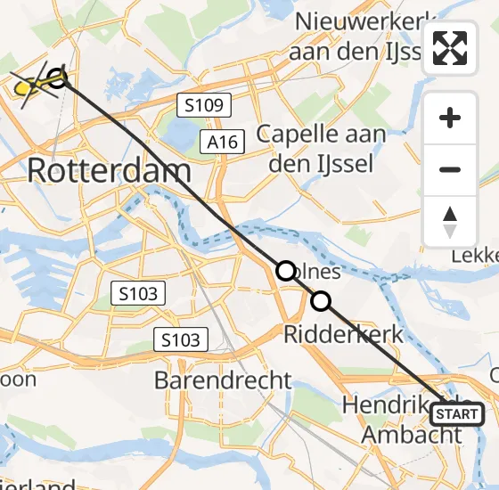 Vlucht Traumahelikopter PH-HVB van Hendrik-Ido-Ambacht naar Rotterdam The Hague Airport op donderdag 31 oktober 2024 17:10