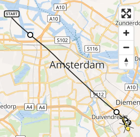 Vlucht Traumahelikopter PH-LLN van Amsterdam Heliport naar Diemen op donderdag 31 oktober 2024 17:27