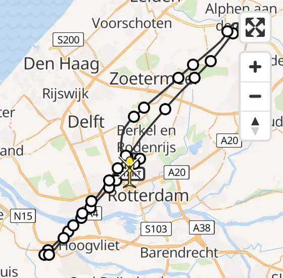 Vlucht Traumahelikopter PH-HVB van Rotterdam The Hague Airport naar Rotterdam The Hague Airport op donderdag 31 oktober 2024 19:43