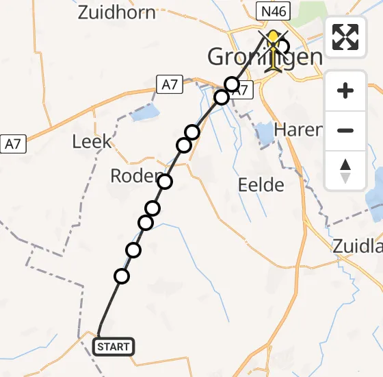 Vlucht Traumahelikopter PH-TTR van Veenhuizen naar Universitair Medisch Centrum Groningen op donderdag 31 oktober 2024 19:45