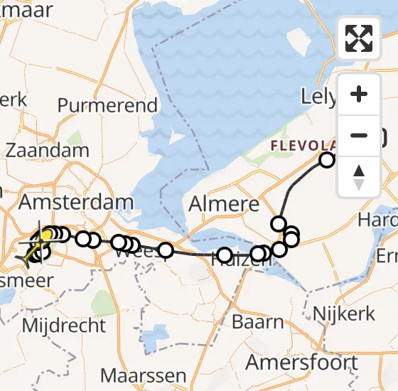 Vlucht Politiehelikopter PH-PXX van Lelystad Airport naar Schiphol op donderdag 31 oktober 2024 20:22