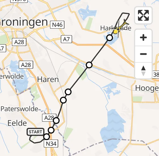 Vlucht Traumahelikopter PH-TTR van Groningen Airport Eelde naar Harkstede op donderdag 31 oktober 2024 21:46