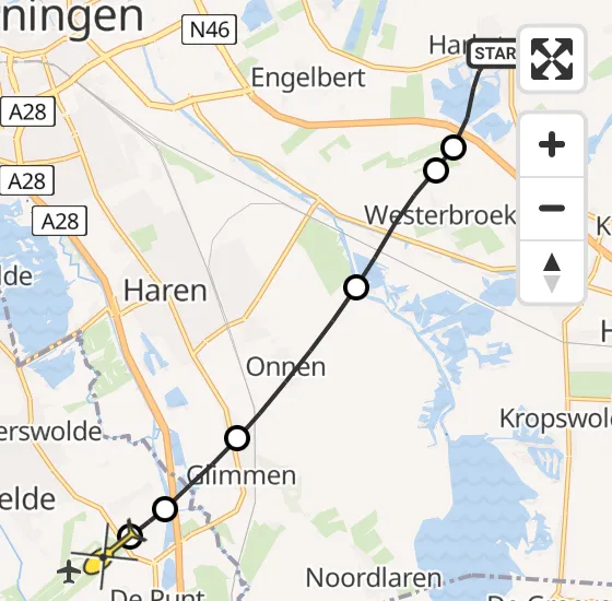 Vlucht Traumahelikopter PH-TTR van Harkstede naar Groningen Airport Eelde op donderdag 31 oktober 2024 22:16