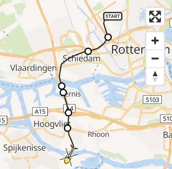 Vlucht Traumahelikopter PH-HVB van Rotterdam The Hague Airport naar Spijkenisse op vrijdag 1 november 2024 13:10