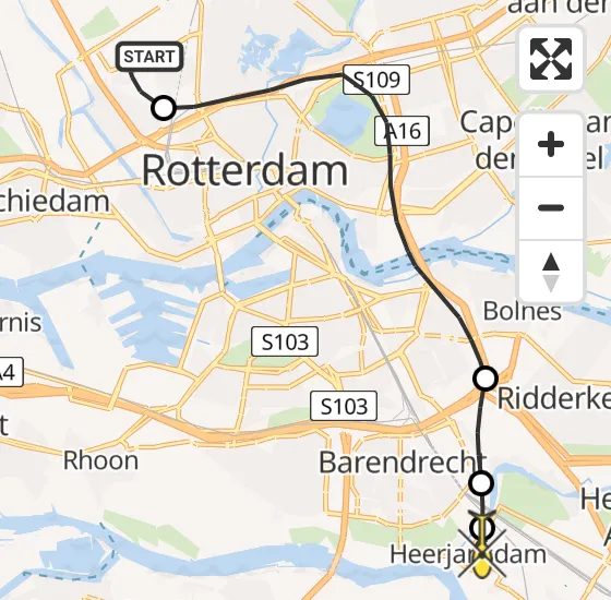 Vlucht Traumahelikopter PH-HVB van Rotterdam The Hague Airport naar Heerjansdam op vrijdag 1 november 2024 15:31