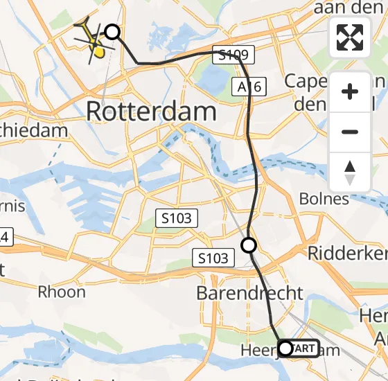 Vlucht Traumahelikopter PH-HVB van Heerjansdam naar Rotterdam The Hague Airport op vrijdag 1 november 2024 16:47