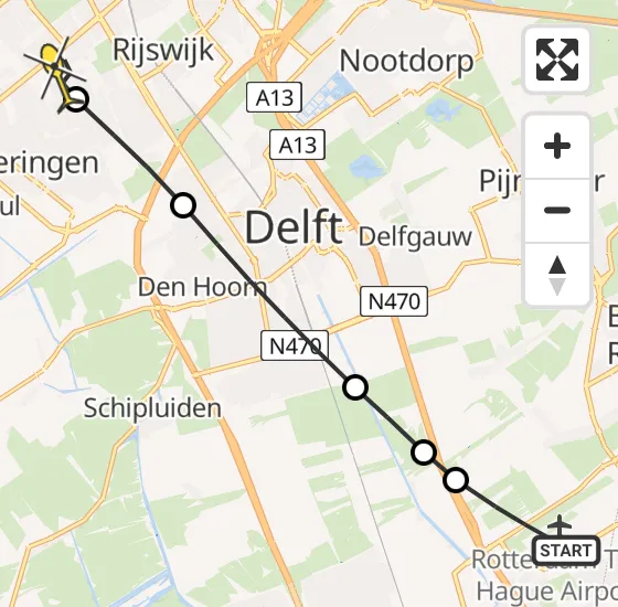 Vlucht Traumahelikopter PH-HVB van Rotterdam The Hague Airport naar Den Haag op zaterdag 2 november 2024 9:04