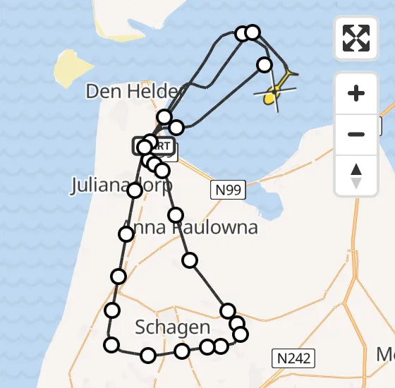 Vlucht Kustwachthelikopter PH-SAR van Vliegveld De Kooy naar Den Oever op zaterdag 2 november 2024 10:11