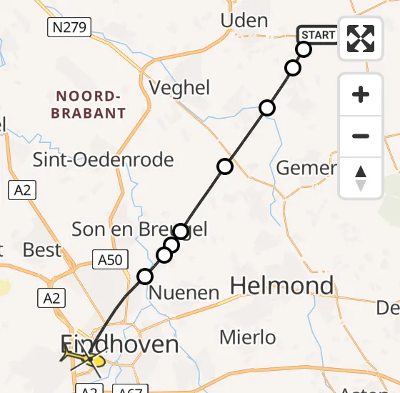 Vlucht Traumahelikopter PH-MAA van Vliegbasis Volkel naar Eindhoven op zaterdag 2 november 2024 11:11