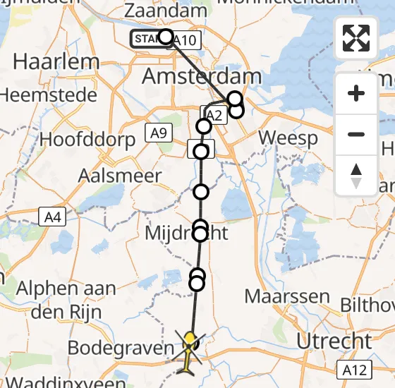 Vlucht Traumahelikopter PH-LLN van Amsterdam Heliport naar Woerden op zaterdag 2 november 2024 11:32