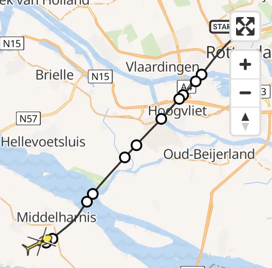 Vlucht Traumahelikopter PH-HVB van Rotterdam The Hague Airport naar Sommelsdijk op zaterdag 2 november 2024 17:25