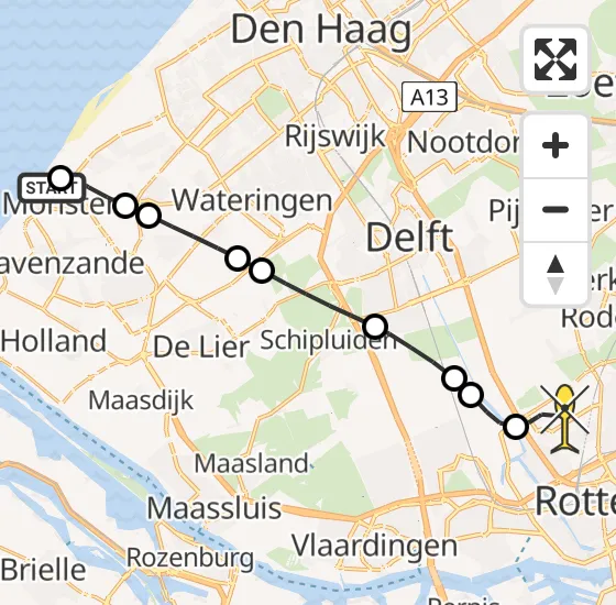 Vlucht Traumahelikopter PH-HVB van Ter Heijde naar Rotterdam The Hague Airport op zaterdag 2 november 2024 21:51