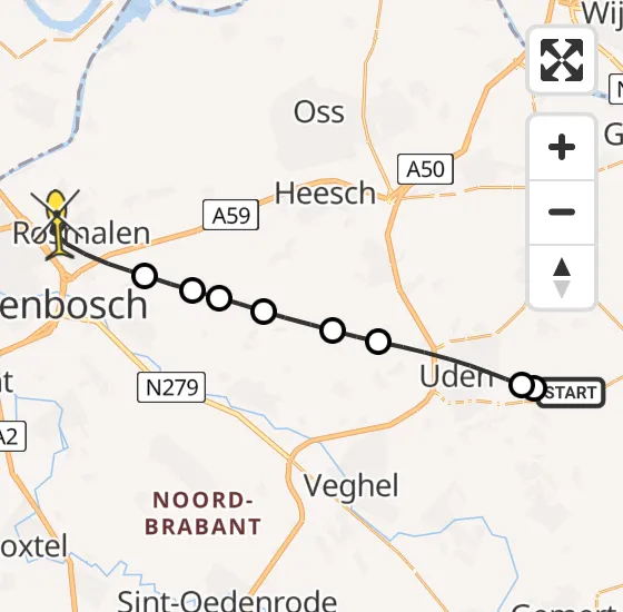 Vlucht Traumahelikopter PH-MAA van Vliegbasis Volkel naar Rosmalen op zaterdag 2 november 2024 23:03