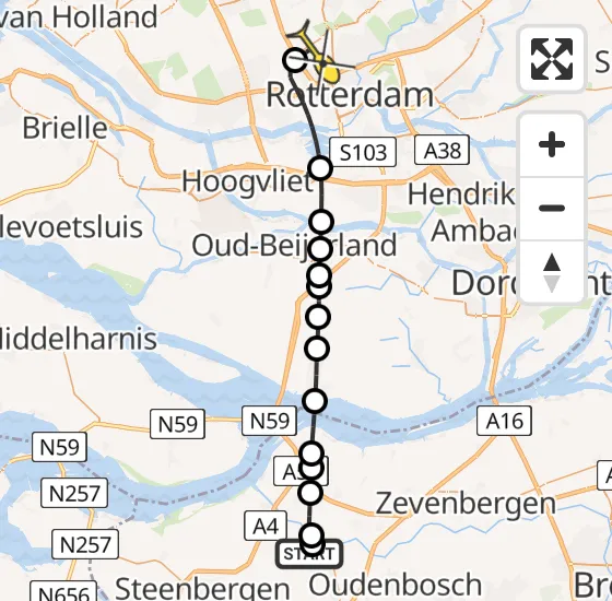 Vlucht Traumahelikopter PH-HVB van Stampersgat naar Rotterdam The Hague Airport op zaterdag 2 november 2024 23:56