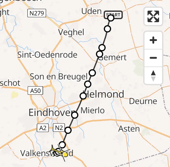 Vlucht Traumahelikopter PH-MAA van Vliegbasis Volkel naar Leende op zondag 3 november 2024 0:50