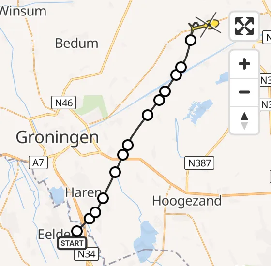 Vlucht Traumahelikopter PH-TTR van Groningen Airport Eelde naar Garrelsweer op zondag 3 november 2024 8:44