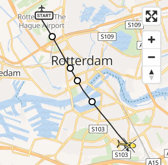 Vlucht Traumahelikopter PH-HVB van Rotterdam The Hague Airport naar Rotterdam op zondag 3 november 2024 9:12