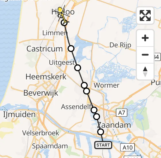 Vlucht Traumahelikopter PH-LLN van Amsterdam Heliport naar Heiloo op zondag 3 november 2024 10:33