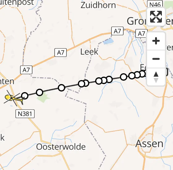 Vlucht Traumahelikopter PH-TTR van Groningen Airport Eelde naar Ureterp op zondag 3 november 2024 12:44