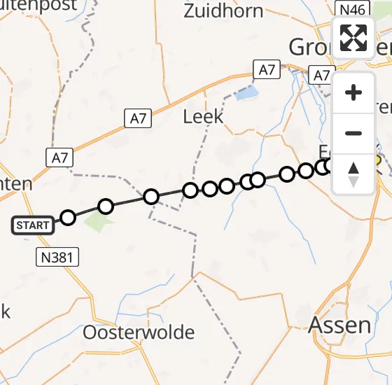 Vlucht Traumahelikopter PH-TTR van Ureterp naar Groningen Airport Eelde op zondag 3 november 2024 13:07