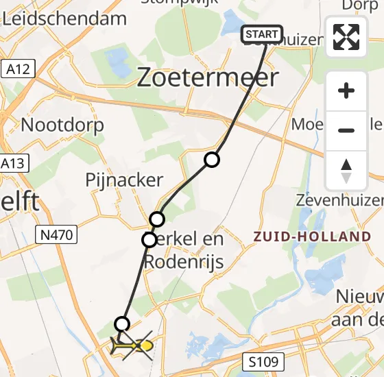 Vlucht Traumahelikopter PH-HVB van Zoetermeer naar Rotterdam The Hague Airport op zondag 3 november 2024 15:52