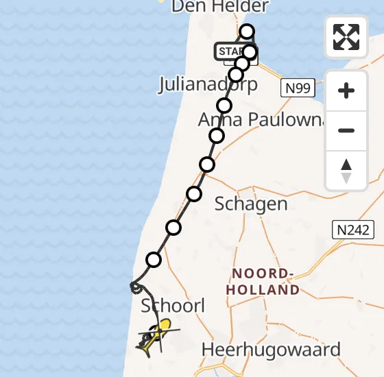 Vlucht Kustwachthelikopter PH-SAR van Vliegveld De Kooy naar Bergen op zondag 3 november 2024 17:09