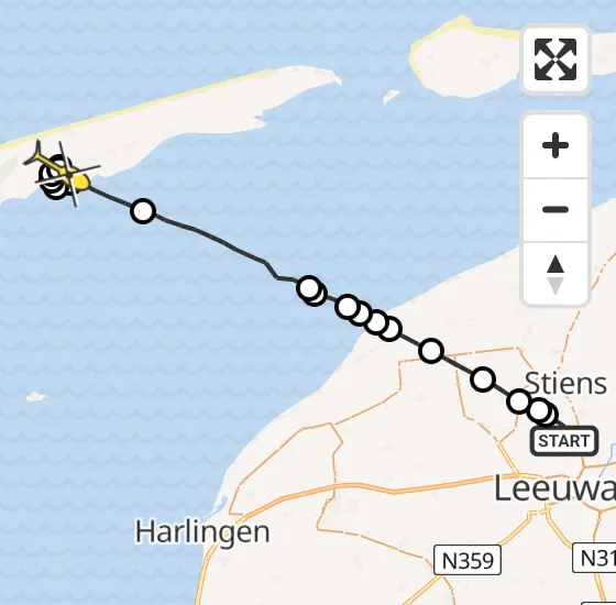 Vlucht Ambulancehelikopter PH-OOP van Vliegbasis Leeuwarden naar Baaiduinen op zondag 3 november 2024 20:08