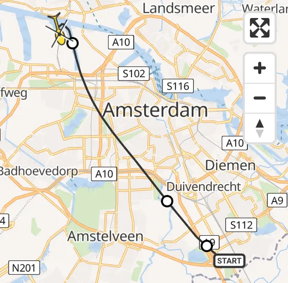 Vlucht Traumahelikopter PH-LLN van Academisch Medisch Centrum (AMC) naar Amsterdam Heliport op zondag 3 november 2024 20:26