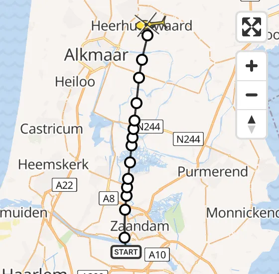 Vlucht Traumahelikopter PH-LLN van Amsterdam Heliport naar Heerhugowaard op maandag 4 november 2024 2:01