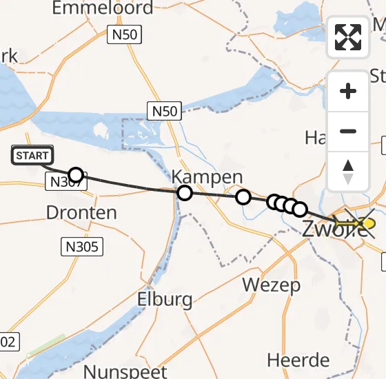 Vlucht Traumahelikopter PH-LLN van Swifterbant naar Zwolle op maandag 4 november 2024 9:37