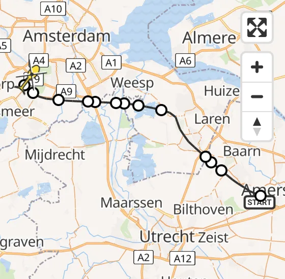 Vlucht Politiehelikopter PH-PXX van Amersfoort naar Schiphol op maandag 4 november 2024 10:14