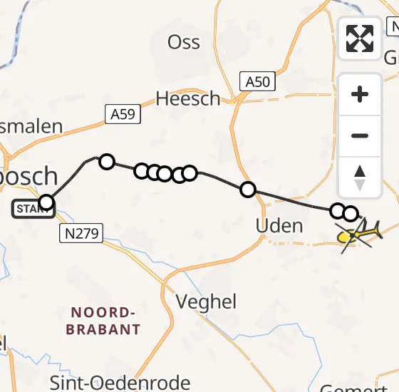 Vlucht Traumahelikopter PH-HVB van Den Dungen naar Vliegbasis Volkel op maandag 4 november 2024 10:40